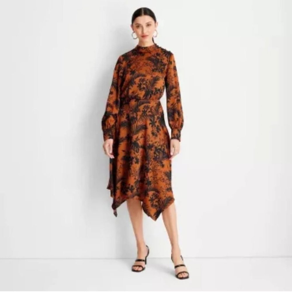 Women's Long Sleeve Mock Neck Asymmetrical A-Line Dress -Future Collective NWT 1